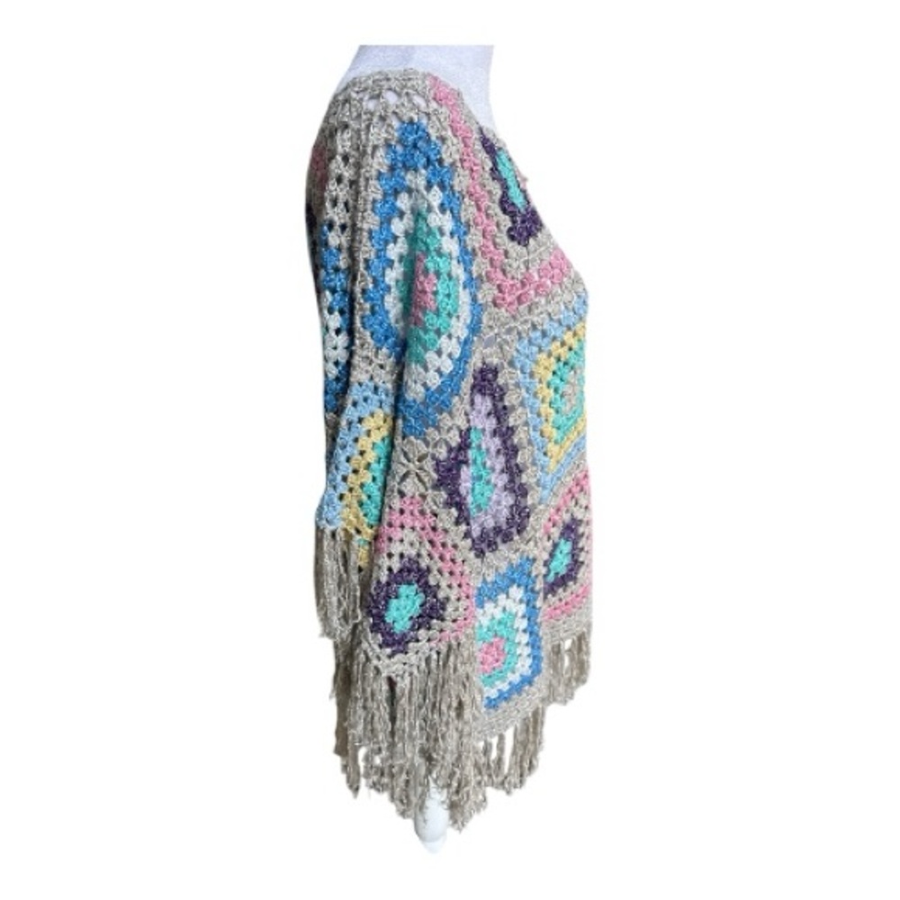 Boston Proper Lurex Slouchy Granny Square Crochet‎ Poncho Size XS/S - Picture 5 of 11